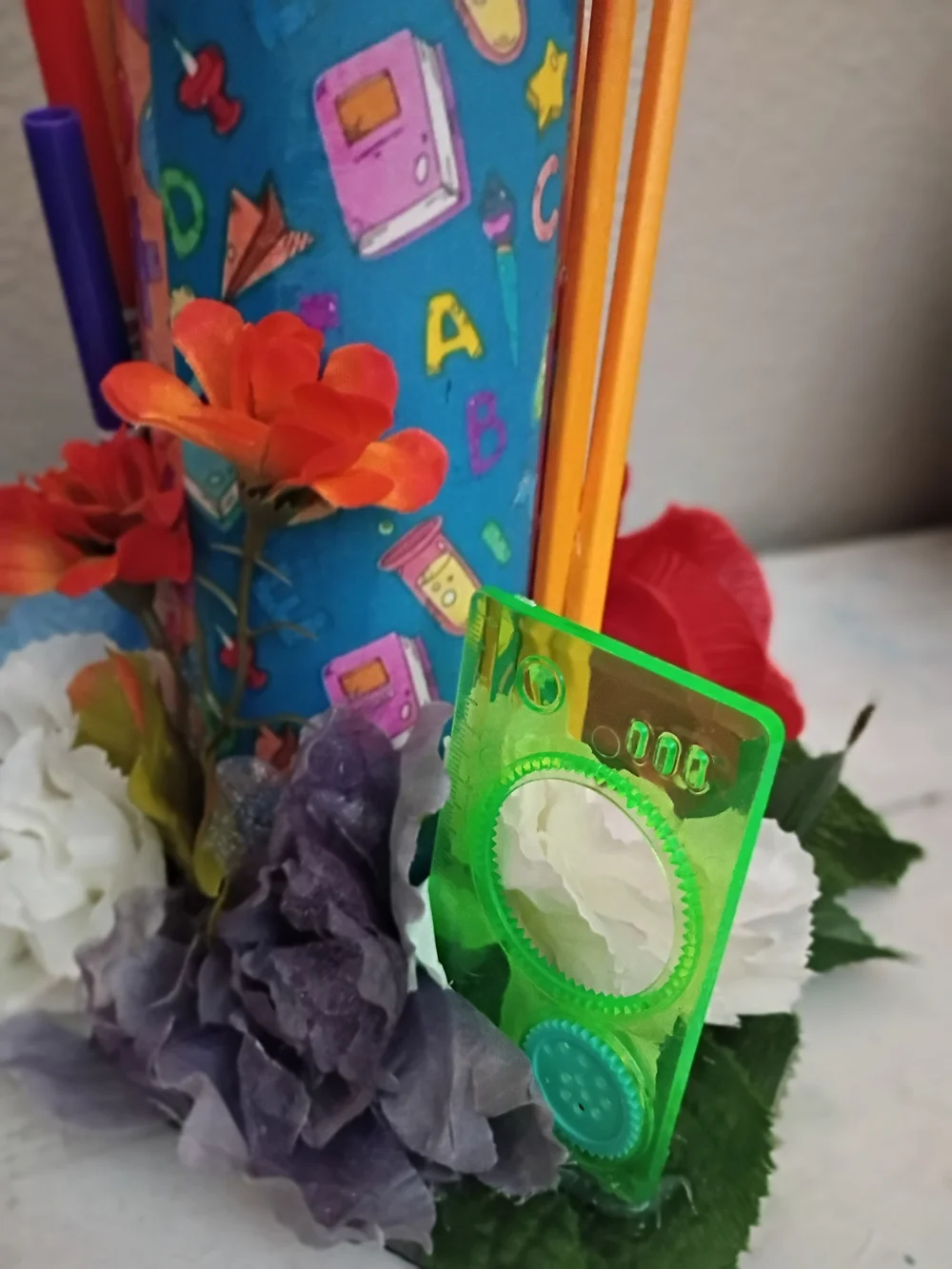 Bright Minds Pink School-Themed Decorative Bottle Light with Floral Accents